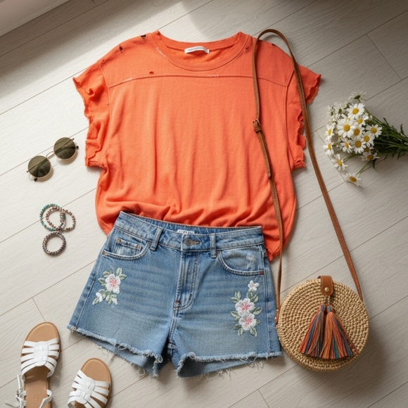 We The free Coral Women Tee top - Picture 7 of 9